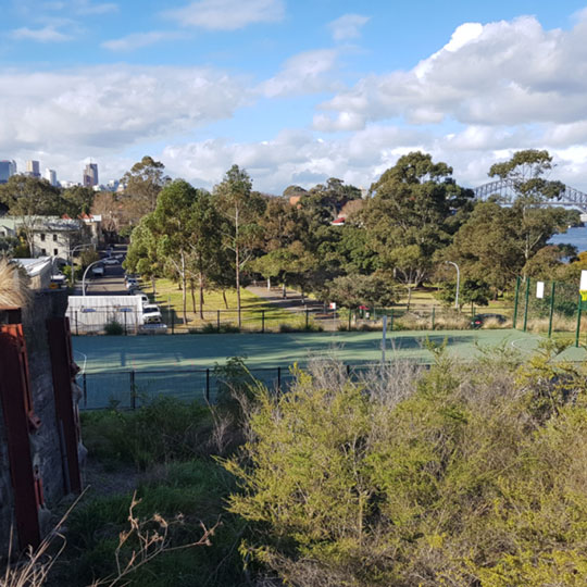 View of Mort Bay Park with the Sydney Harbour Bridge in the background